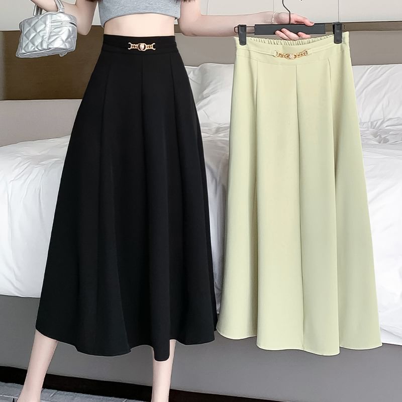 Luminato - Hoge taille effen midi A-lijn rok
