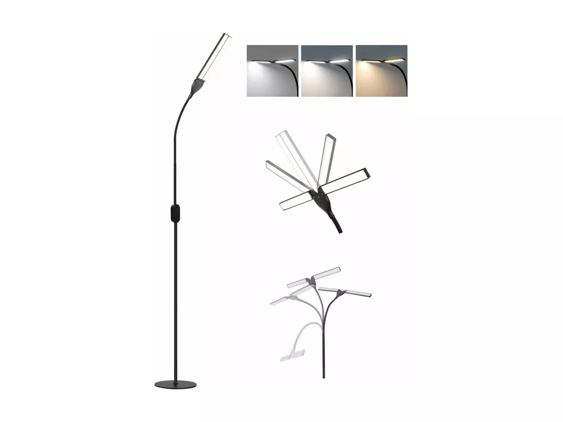 NETTLIFE Lampadaire LED dimmable - Lampadaire de Salon Noir 158 cm Lampadaire Tactile Moderne 9 W avec minuterie et Fonction mémoire Lampadaire