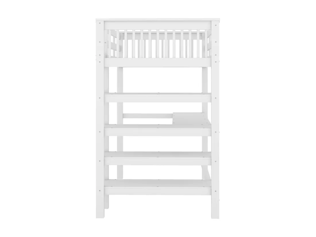 Lit mezzanine 90 x 200 cm avec bureau et étagères de rangement - Bois de pin + MDF - Blanc