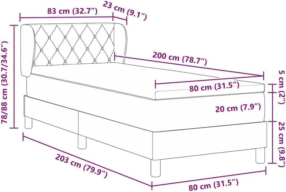 vidaXL Boxspringbett mit Matratze Dunkelgrau 80x200 cm Samt Schwarz, Höhenverstellbares Bett, Samtgestell, modernes Design, solide Bauweise, minimalistischer Stil, Schlafkomfort, Schlafzimmerlook