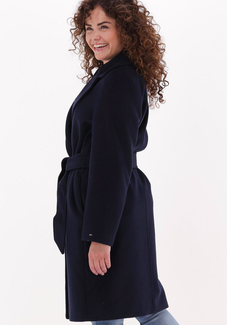 TOMMY HILFIGER donkerblauwe tommy hilfiger mantel wool blend db belted coat