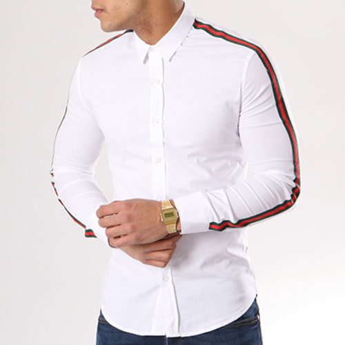 Chemise Slim Fit Manches Longues Avec Bandes F116 Blanc