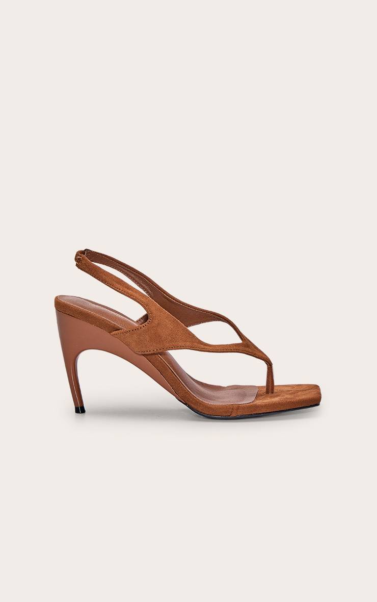 Marron Sandale À Talon Bout Carré Avec Bride Entre-orteils