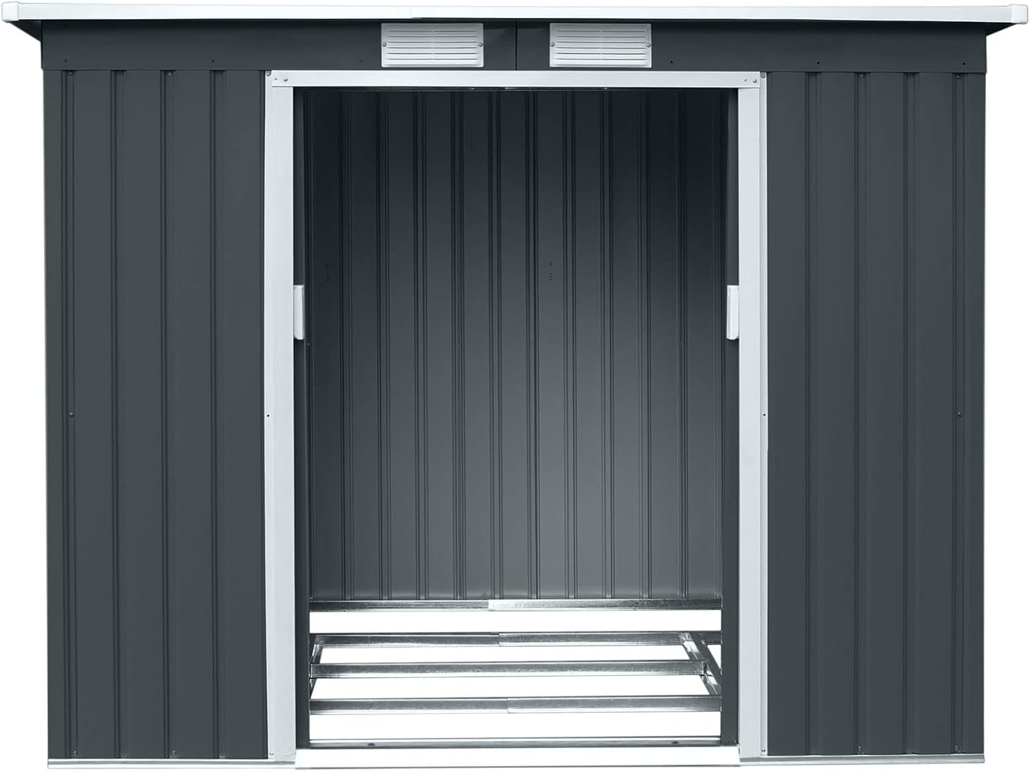 P100 Gartenhaus mit Pultdach, Geräteschuppen 213x130x173cm, Gerätehaus mit 2 Schiebetüren, Belüftungsgitter & Metall-Rahmen, Modernes Grau/Anthrazit, Verzinkter Stahl