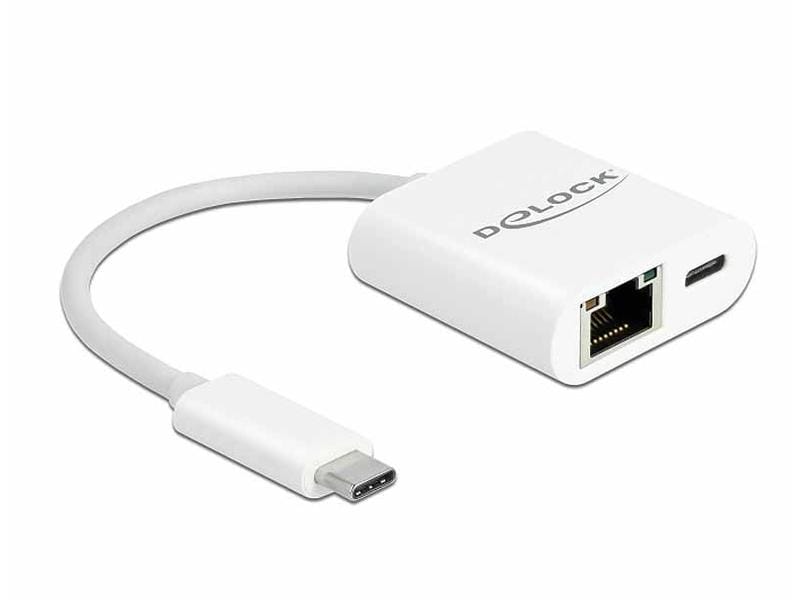 Delock Netzwerk-Adapter 65402 USB-C – RJ45 mit PowerDeliver USB Type-C Adapter zu Gigabit LAN 10/100/1000 Mbps mit Power Delivery Anschluss weiss