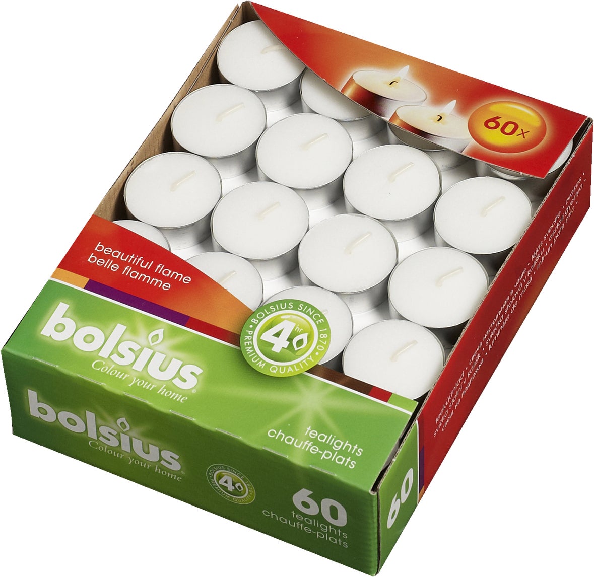 Bolsius waxinelichtenwit 4 uur 60 stuks