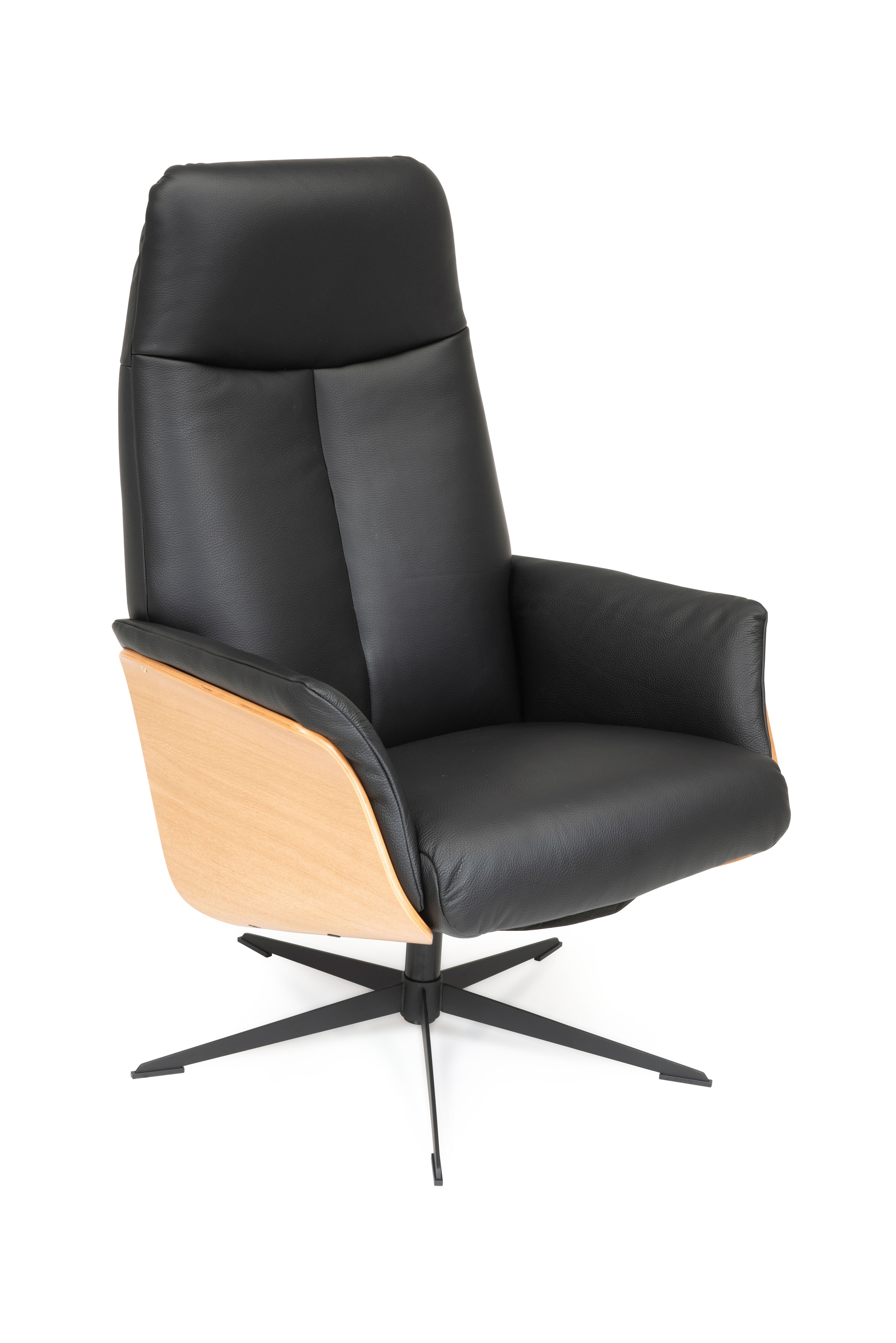 CASAVANTI Ledersessel mit Hocker SOLEDA 2-teilig schwarz /Eiche