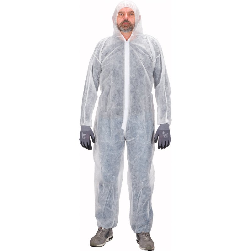 Combinaison jetable en polypropylène blanche avec zip et cagoule