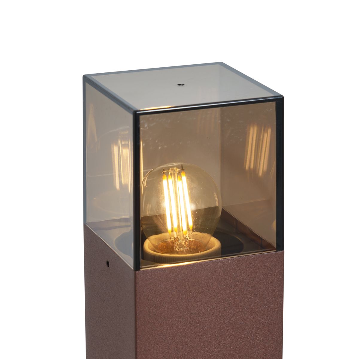 Industrieel buiten paaltje roestbruin met smoke glas 70cm met schemersensor IP44 - Denmark