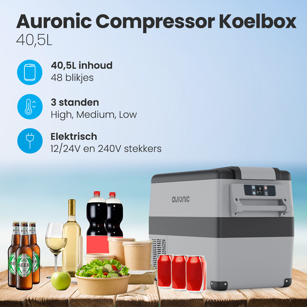 Auronic 40,5 liter compressor koelbox - Grey