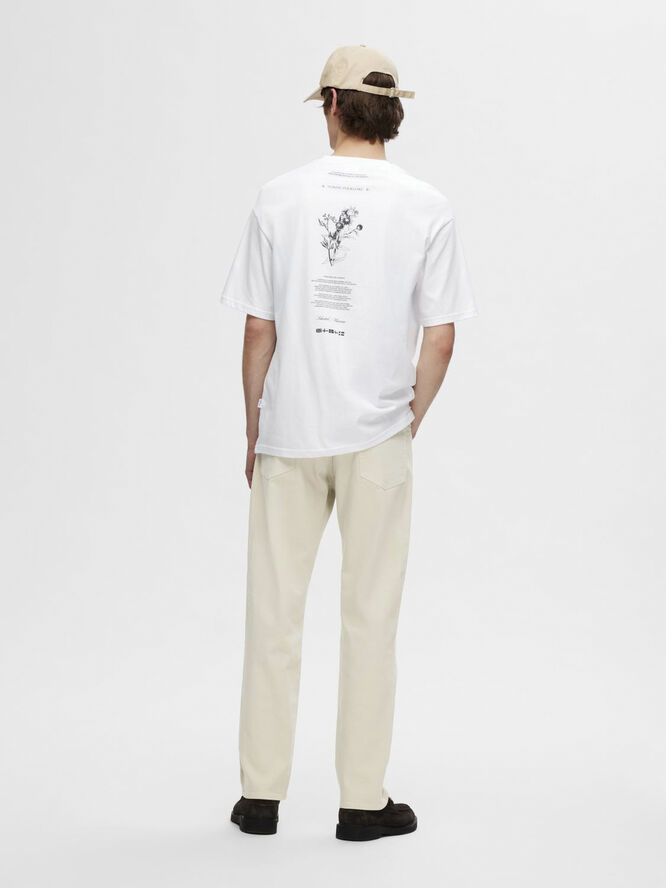 Selected Homme SLHLOOSEALP PRINT SS O-NECK TEE Hvid