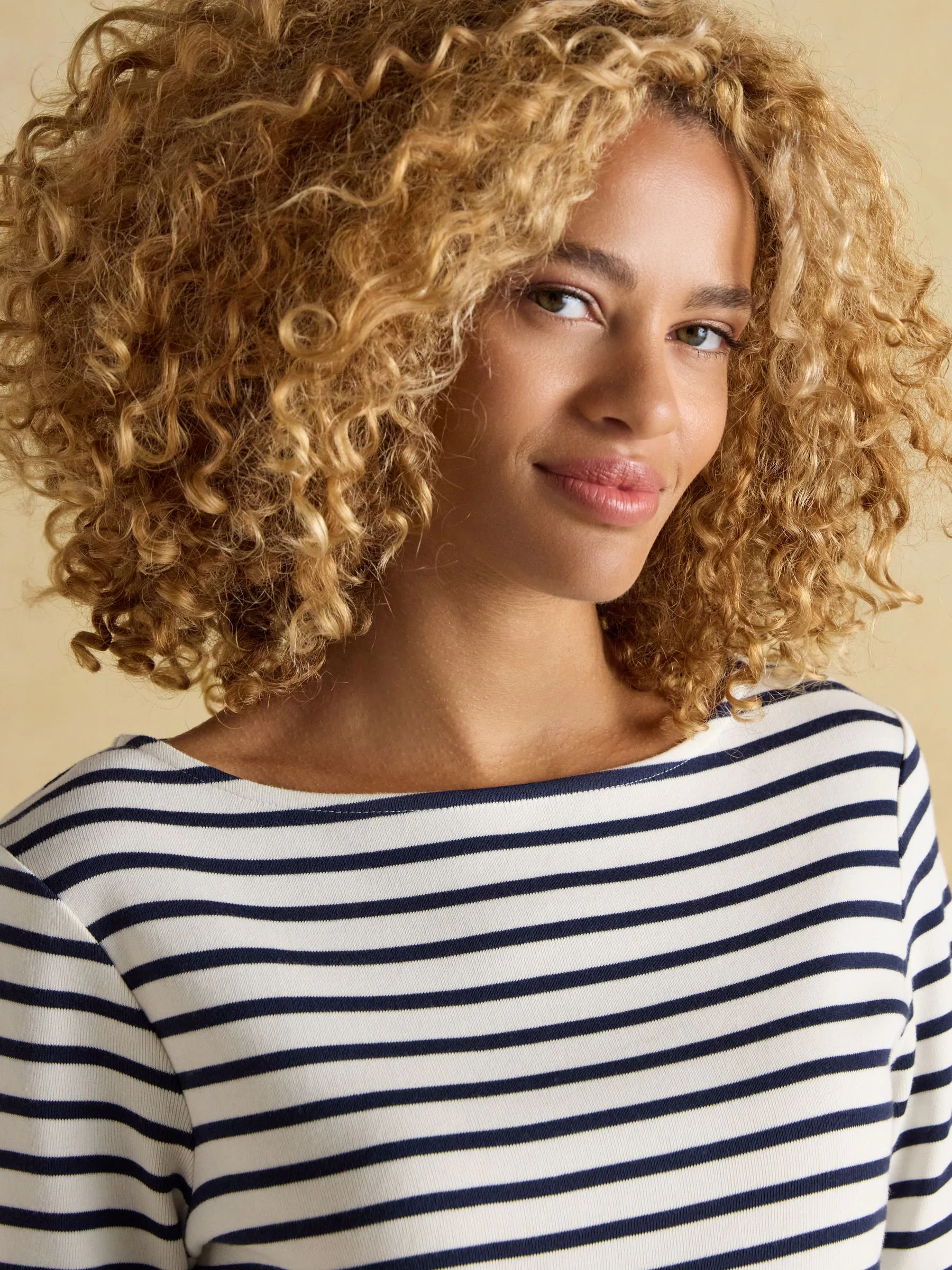 Crème en marineblauw - Joules Harbour Boat Neck Long Sleeve Breton Stripe Top