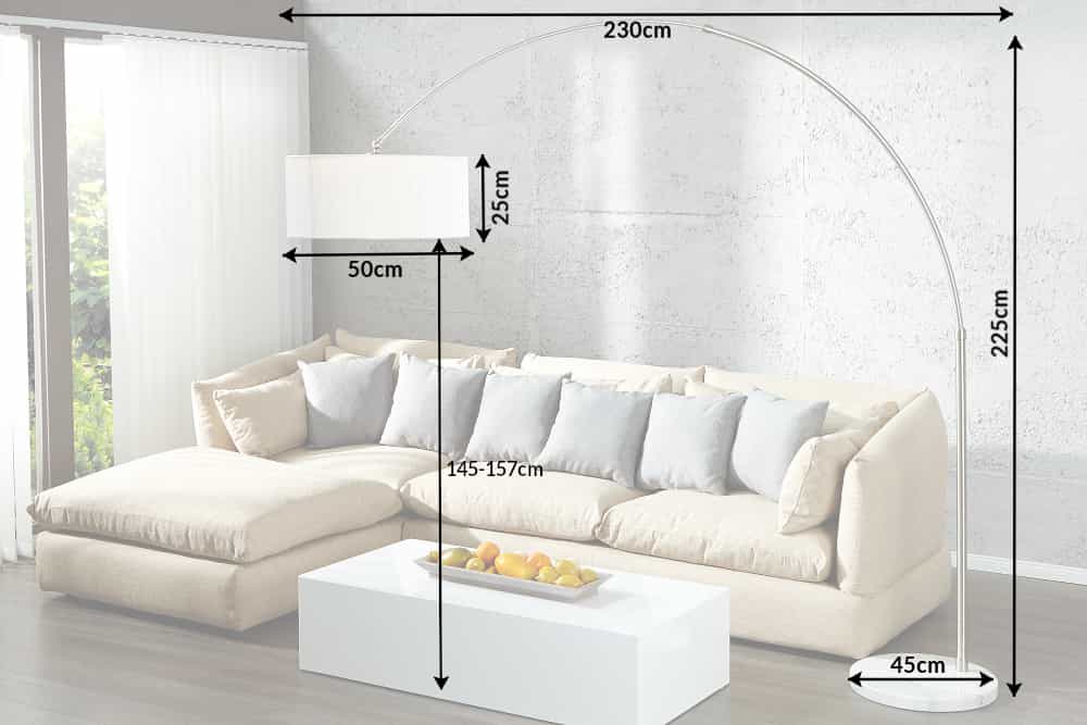 Design Bogenlampe EXTENSO 230cm weiß Stehlampe mit weißem Marmorfuß