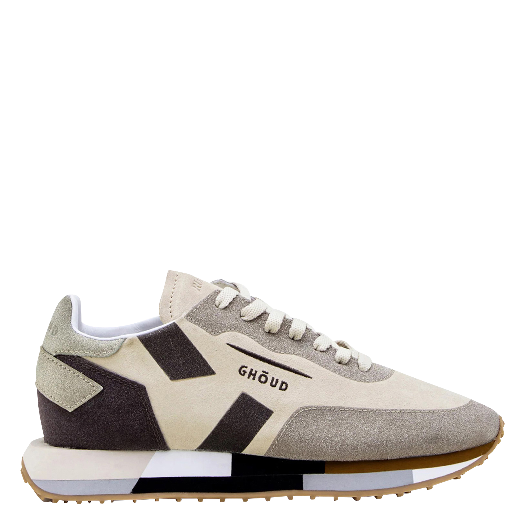 STAR M - Baskets basses pailleté avec sherpa en cuir mélangé| Beige