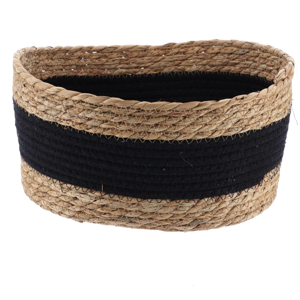 GRANDE PANIER PAILLE ET COTON D.33X23X16CM NATUREL NOIR