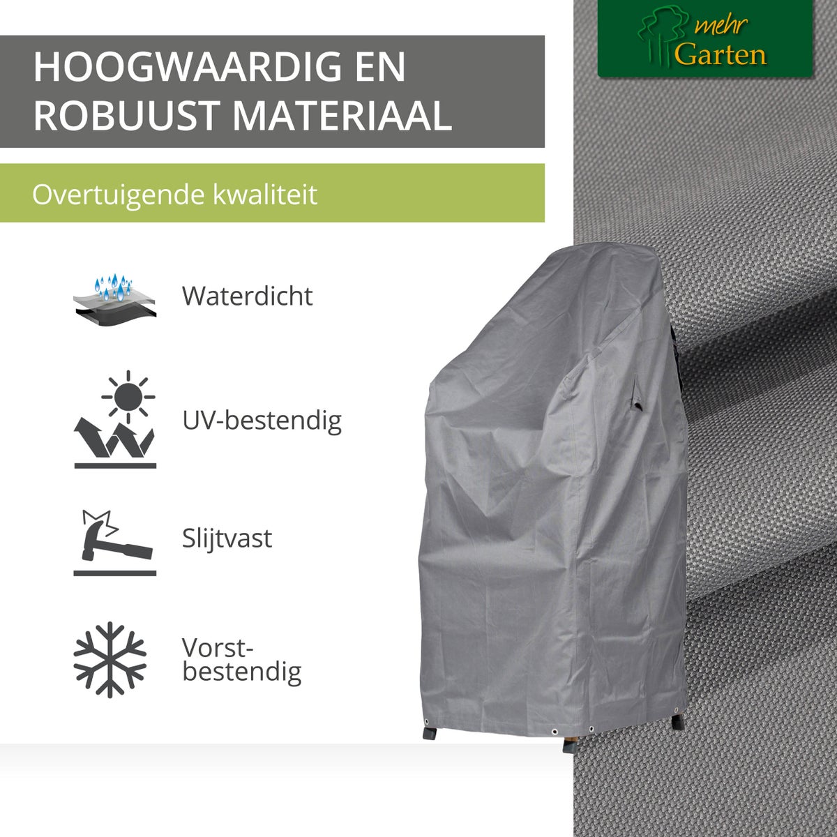 More Garden - Premium PROTECT stapelstoelhoes, 68 (B) x 96 (D) x 110/150 (H) cm | Waterdichte, uv-bestendige en ademende tuinmeubelhoes van robuuste stof | Taupe (lichtgrijs)