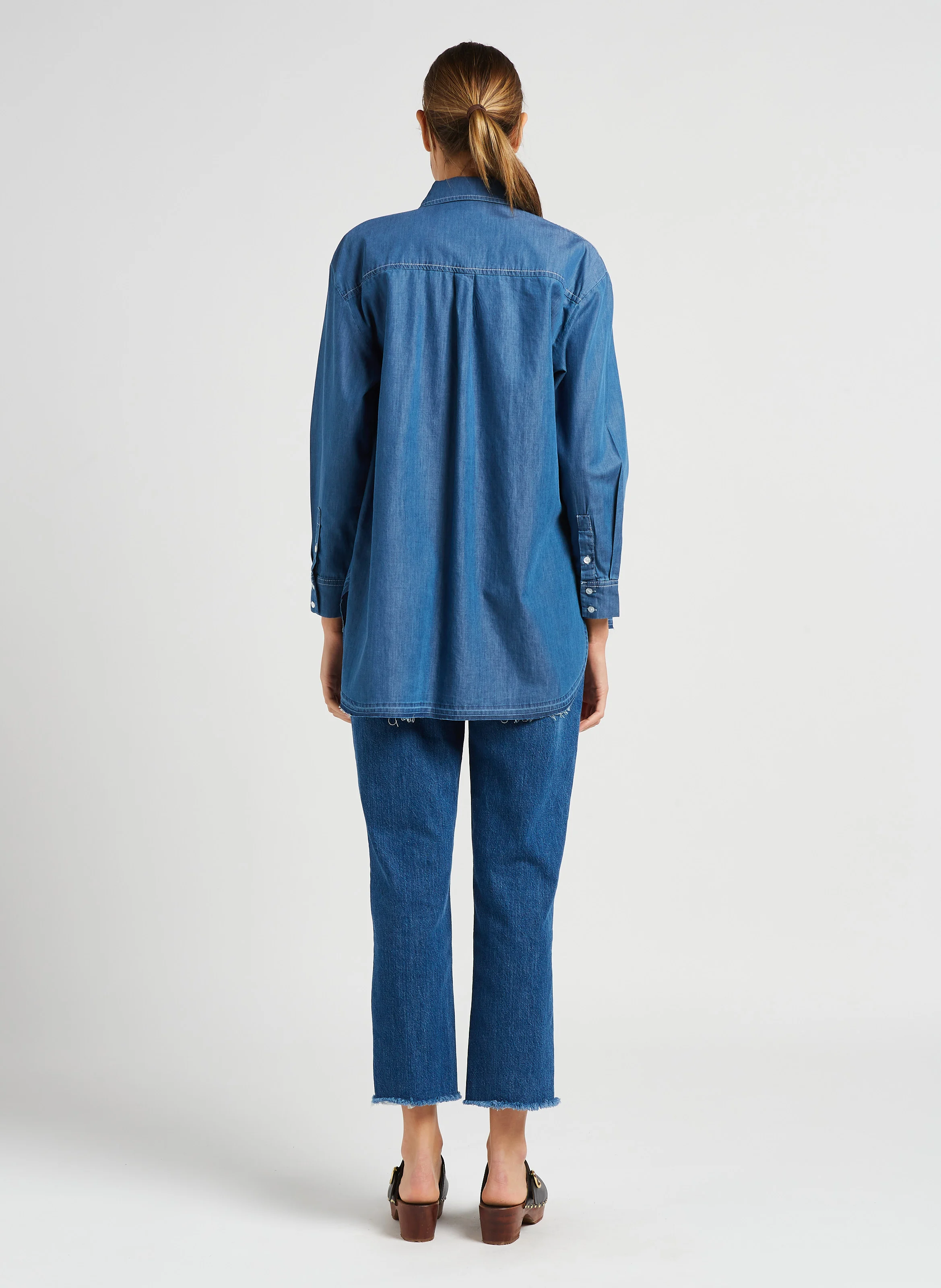 Jean droit en coton délavé | Bleu
