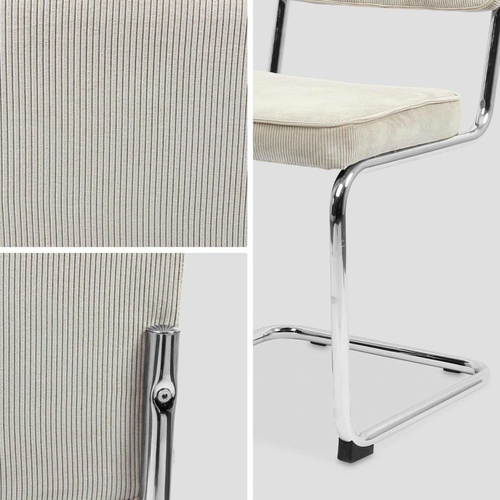 Lot de 2 chaises cantilever. Velours côtelé crème - maja