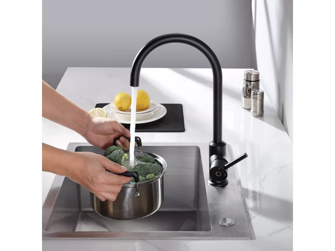 2PCS Cecipa max Mitigeur de Cuisine, Robinetterie Noir en Acier Inox, Robinet de Cuisine Monocommande, Rotatif à 360 °,EU Modèle