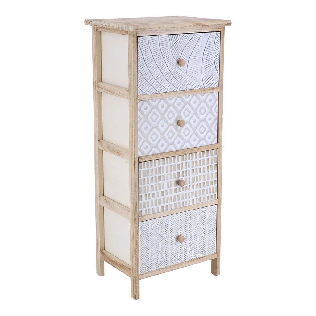 Meuble de rangement paulownia 4 tiroirs bois naturel 37.5x48x27.5cm