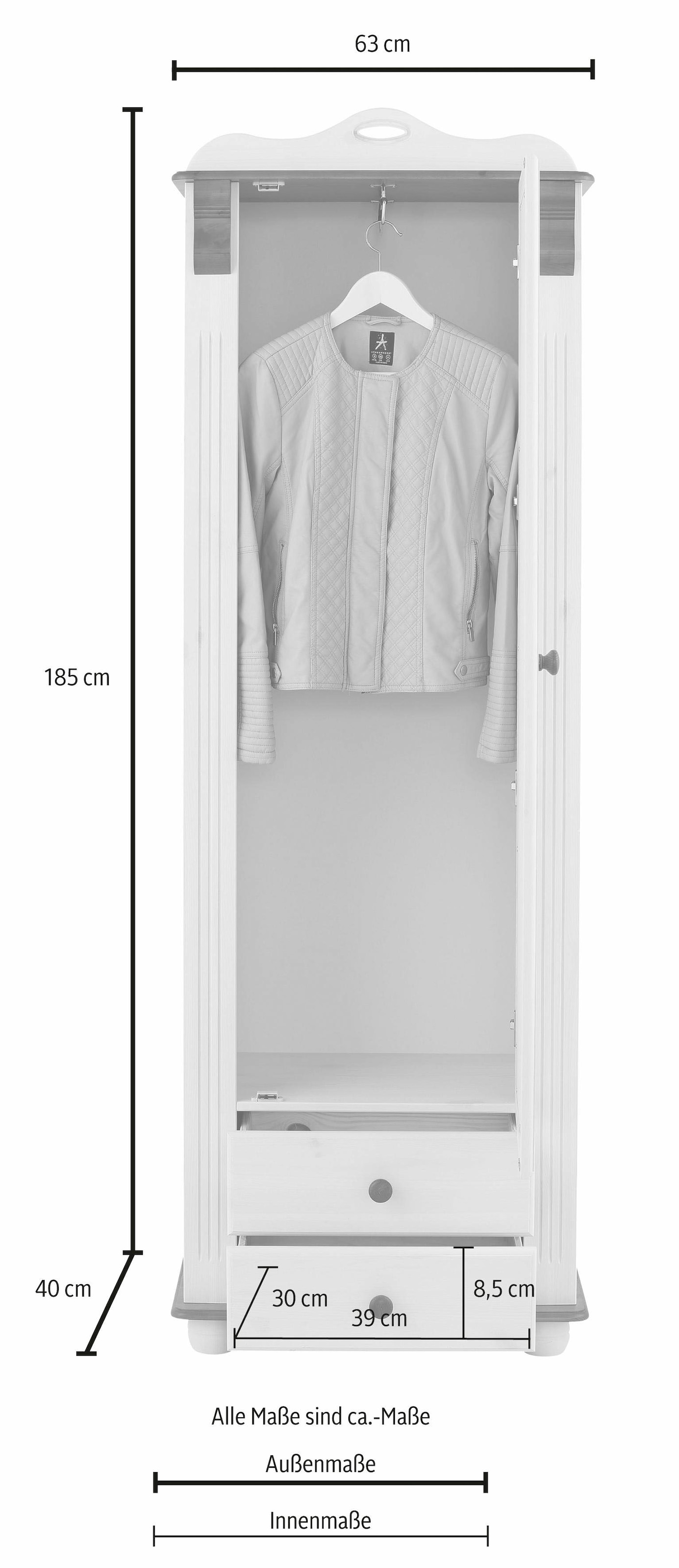 Home affaire Garderobenschrank »Adele« mit Spiegel, Breite 63 cm, mit 2 Schubladen, aus massiver Kiefer, FSC®