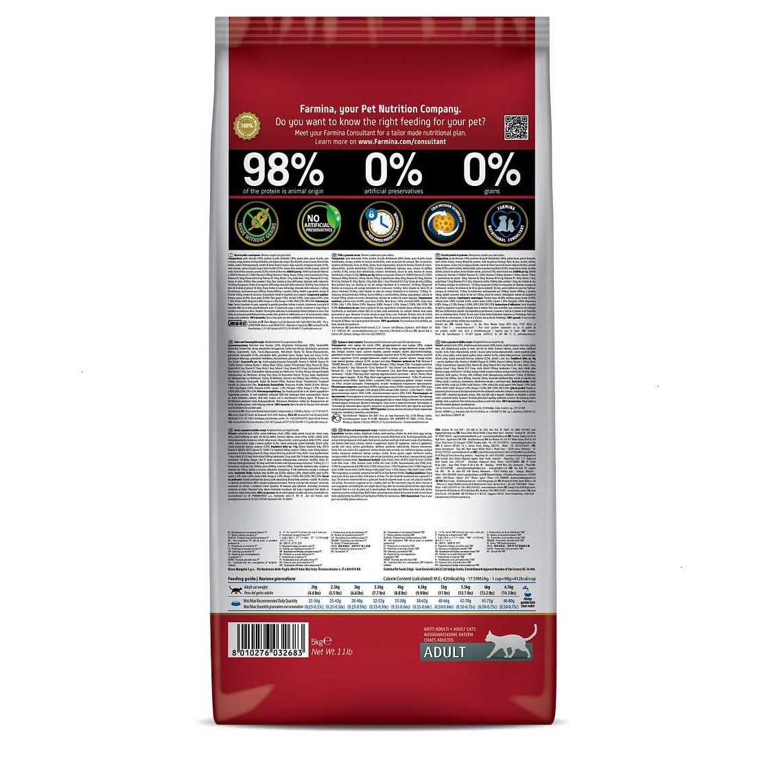 Farmina N&D Adult, Prime Cat Low Grain, Ração para Gatos Adultos, Frango e Romã, 5 kg