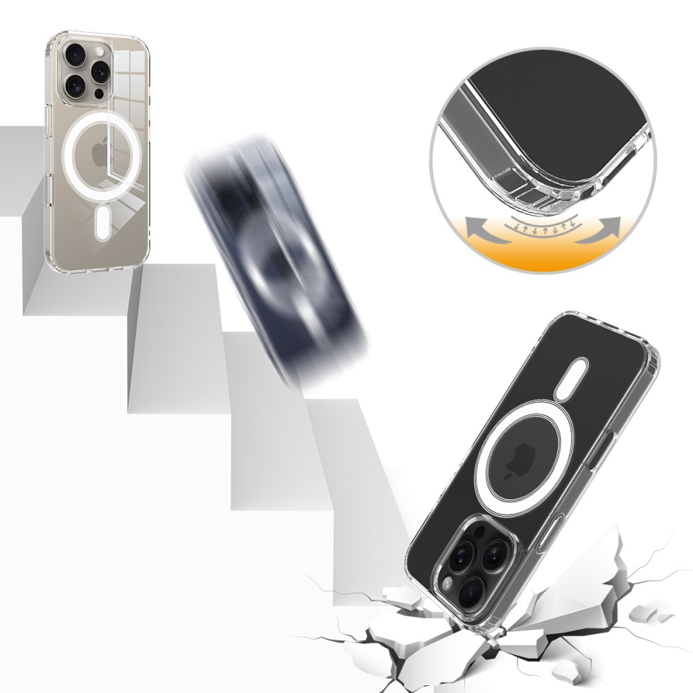iPhone 16 Pro MagSafe Hybrid Hülle TPU Bumper Acryl Rückseite Air Cushion Fallschutz - Transparent