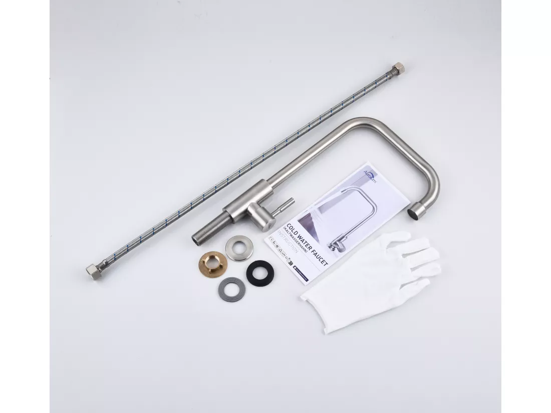 Robinet Cuisine avec Eau Froide Mitigeur Evier avec Flexible Raccordement,Pivotant à 360°, Mitigeur Cuisine avec Bec Hauteur 350 mm,Brossé