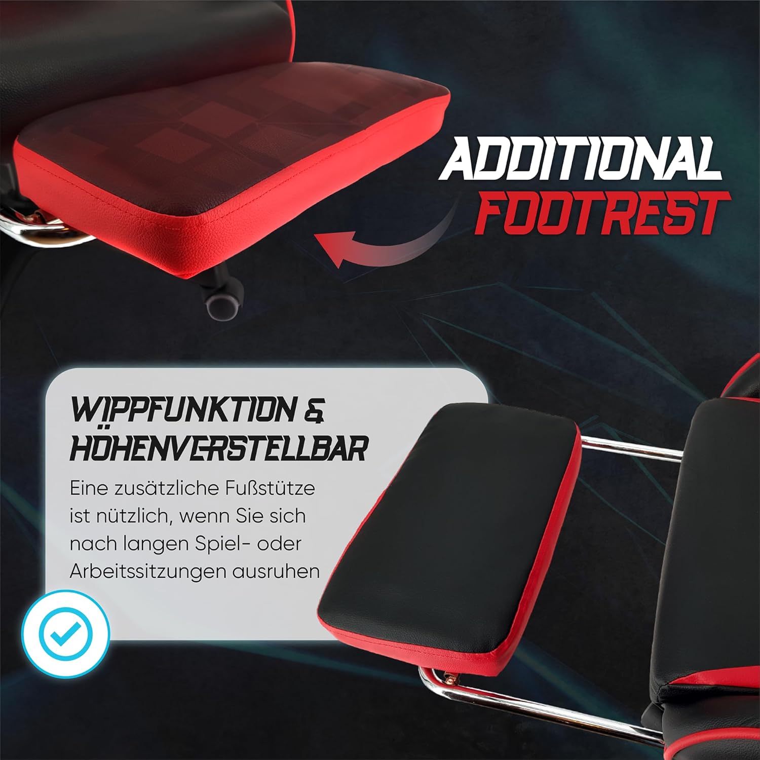 xRace Gaming Stuhl, Bürostuhl, Ergonomischer Pc Stuhl, Gaming Sessel aus Leder mit Lendenwirbelstütze, Verstellbarer Drehbarer, Task Stühle mit Fußstütze und Kopfstütze, Rot