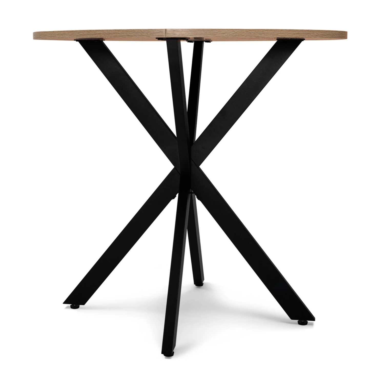 Table à manger ronde ALIX 4 personnes pied araignée bois et noir 80 cm