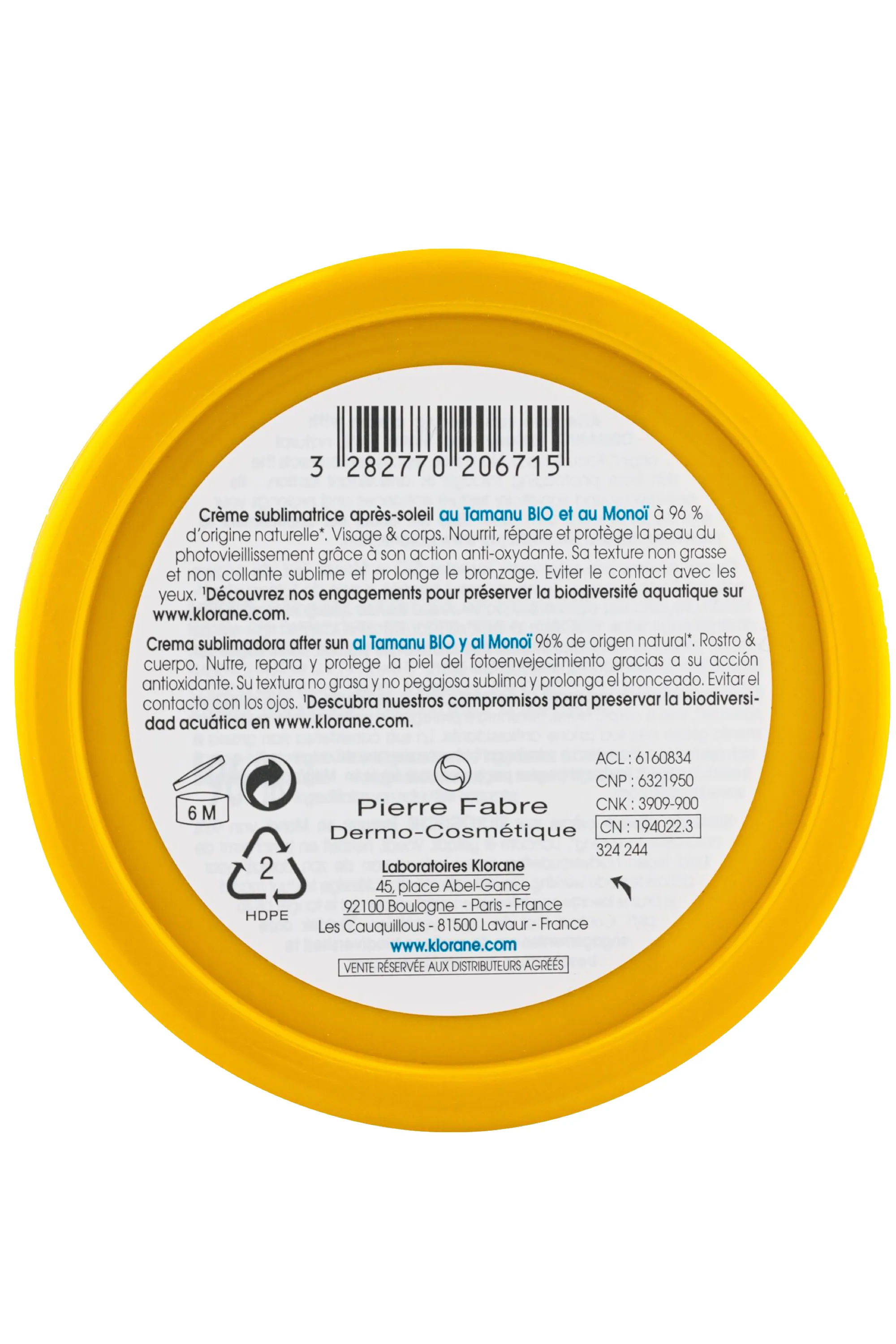 Klorane Crème sublimatrice après-soleil au Tamanu bio et Monoï-200 ml