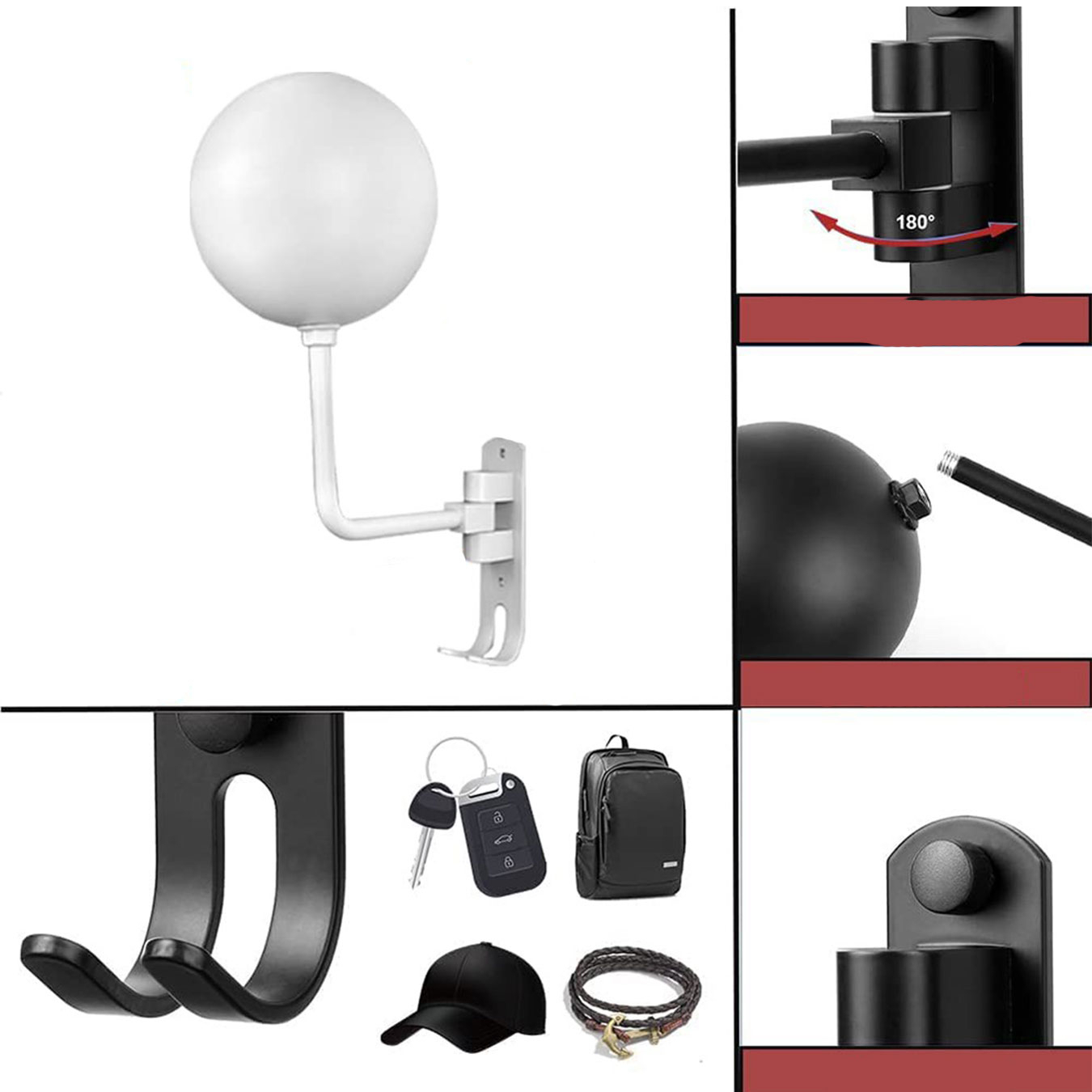 (2er Set) Metall Motorrad Helm Halterung Garderoben Wandhaken Fahrradhelm Kleiderhaken - Schwarz