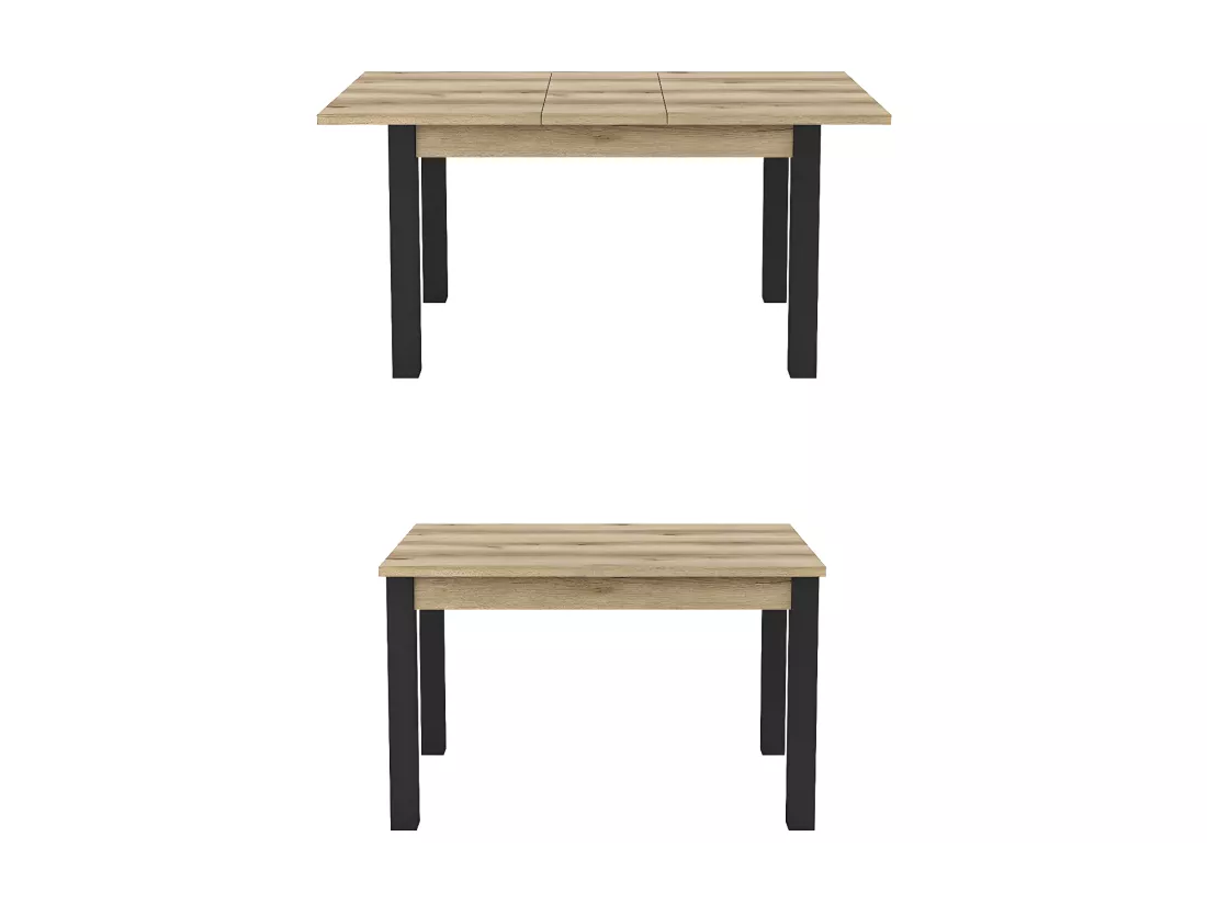 Table extensible 8 personnes pour salle à manger Collection DARWIN. Plateau chêne clair. Pieds noirs