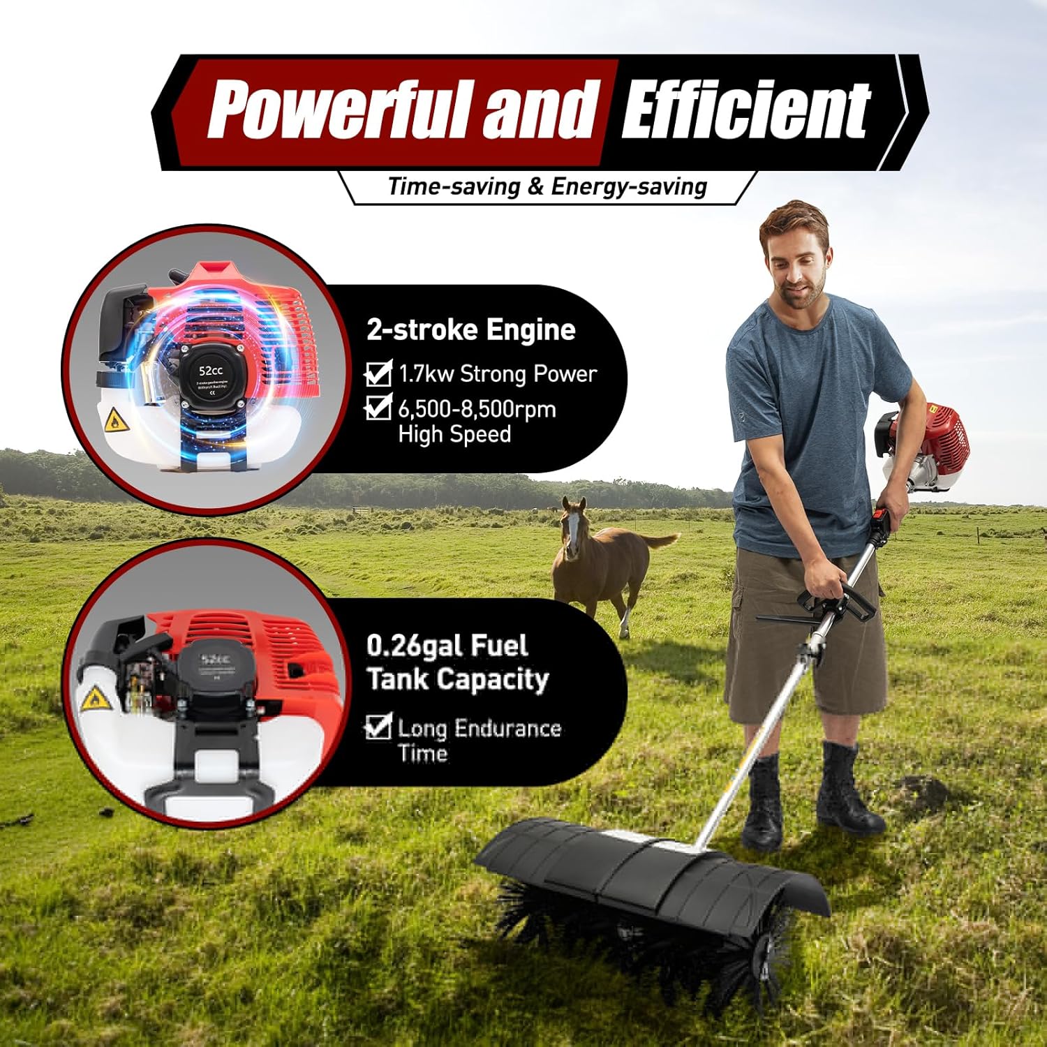 Leistungsstark Effizient Motorbesen SchneeräUmer Kehrmaschine Elekrischer Sweep Benzin Motor SchneefräSe RäUmgeräT Schnee Sweeper MotorbüRste Schneeschieber Besen Mit 1000Ml Kraftstofftankvolum