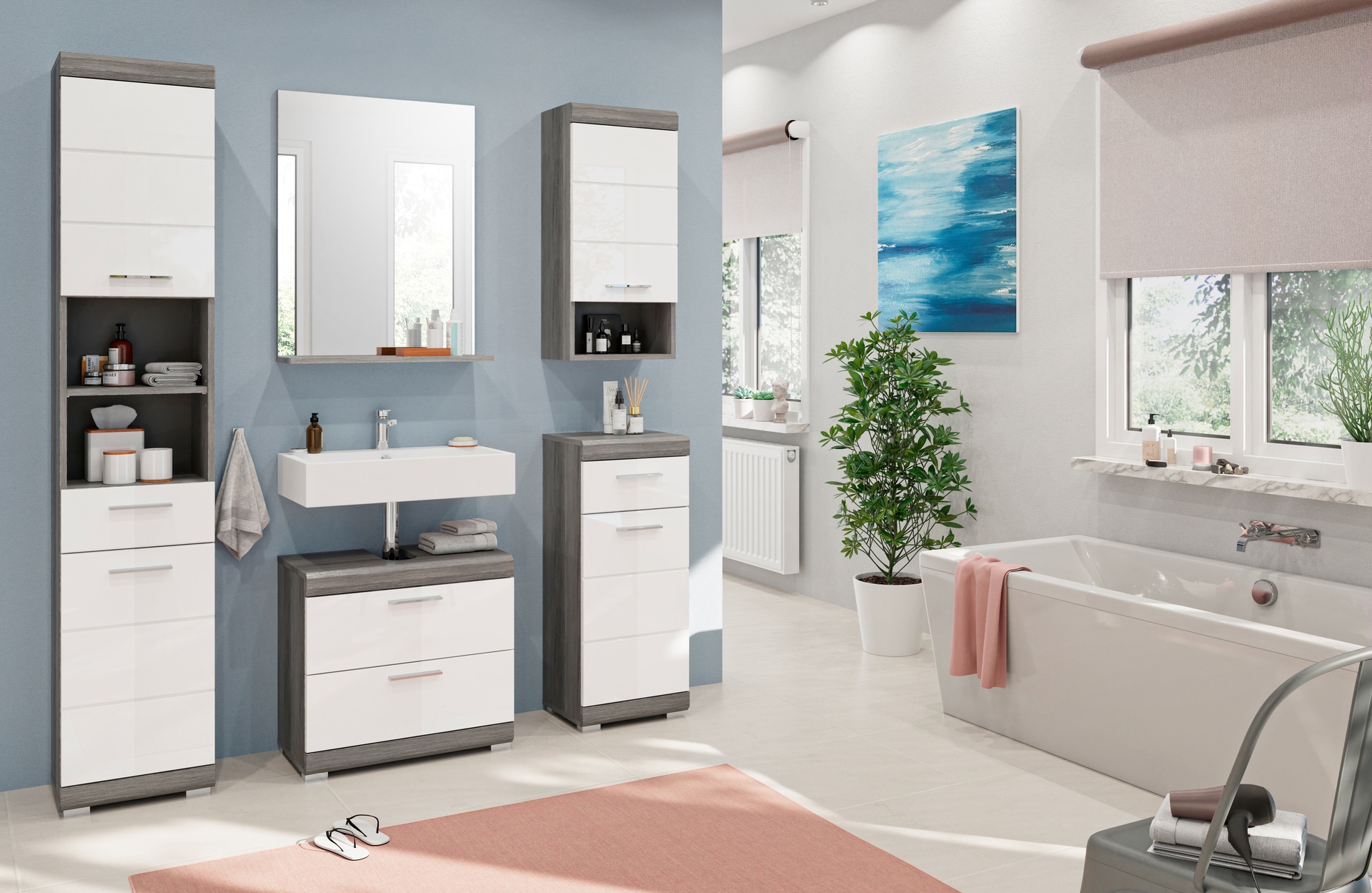 Badkombination Scout silber B/H/T 60x191x34 cm