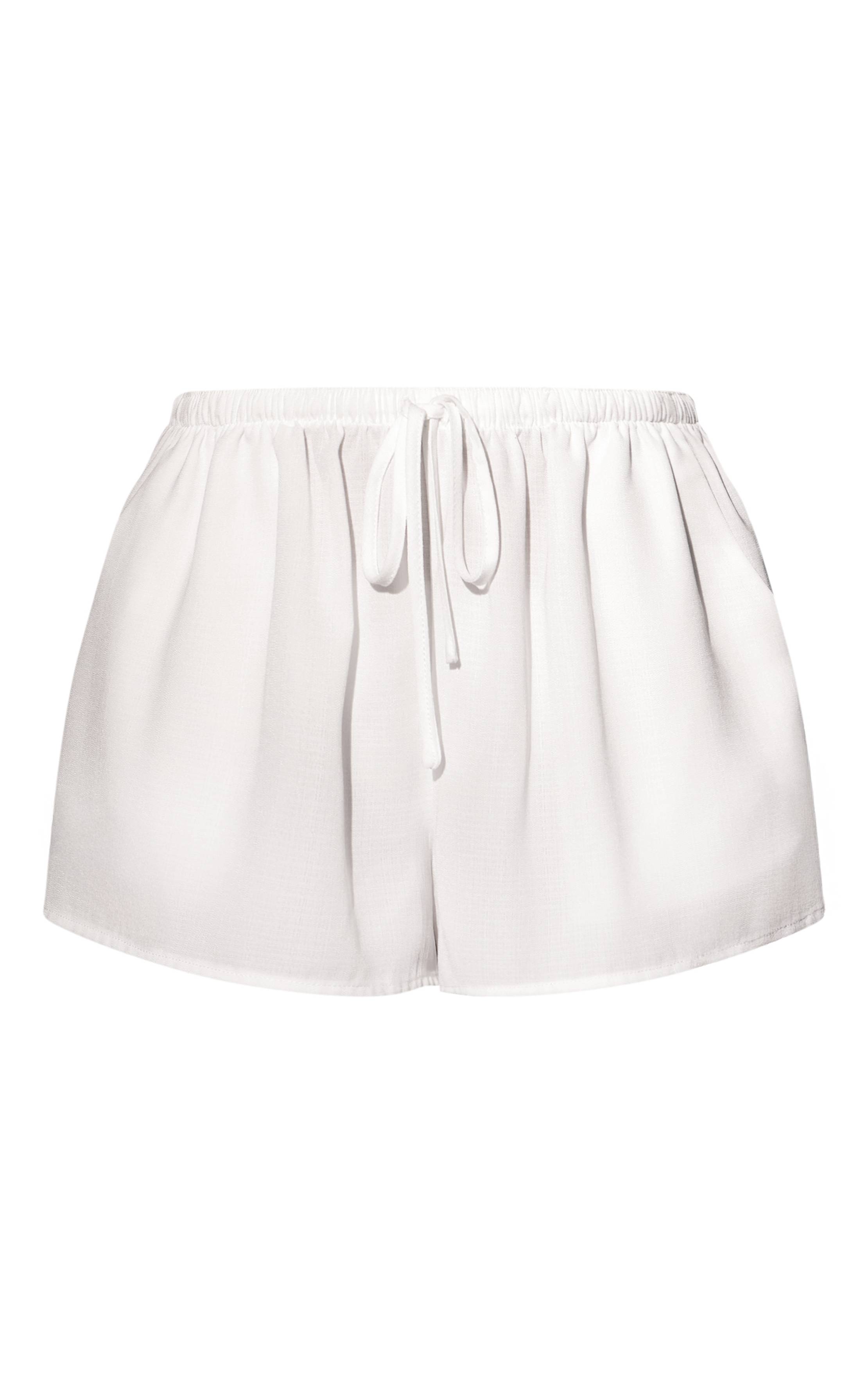 Blanc Short De Plage Fluide En Aspect Lin Avec Cordon De Serrage