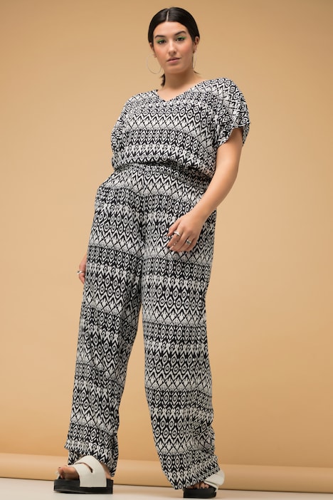 Hose, Wide Legs, HighWaist, Alloverprint, Elastikbund