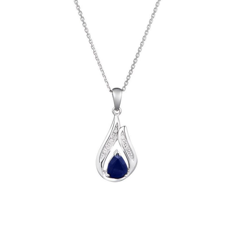 Pendentif Or Blanc Diamant et Saphir