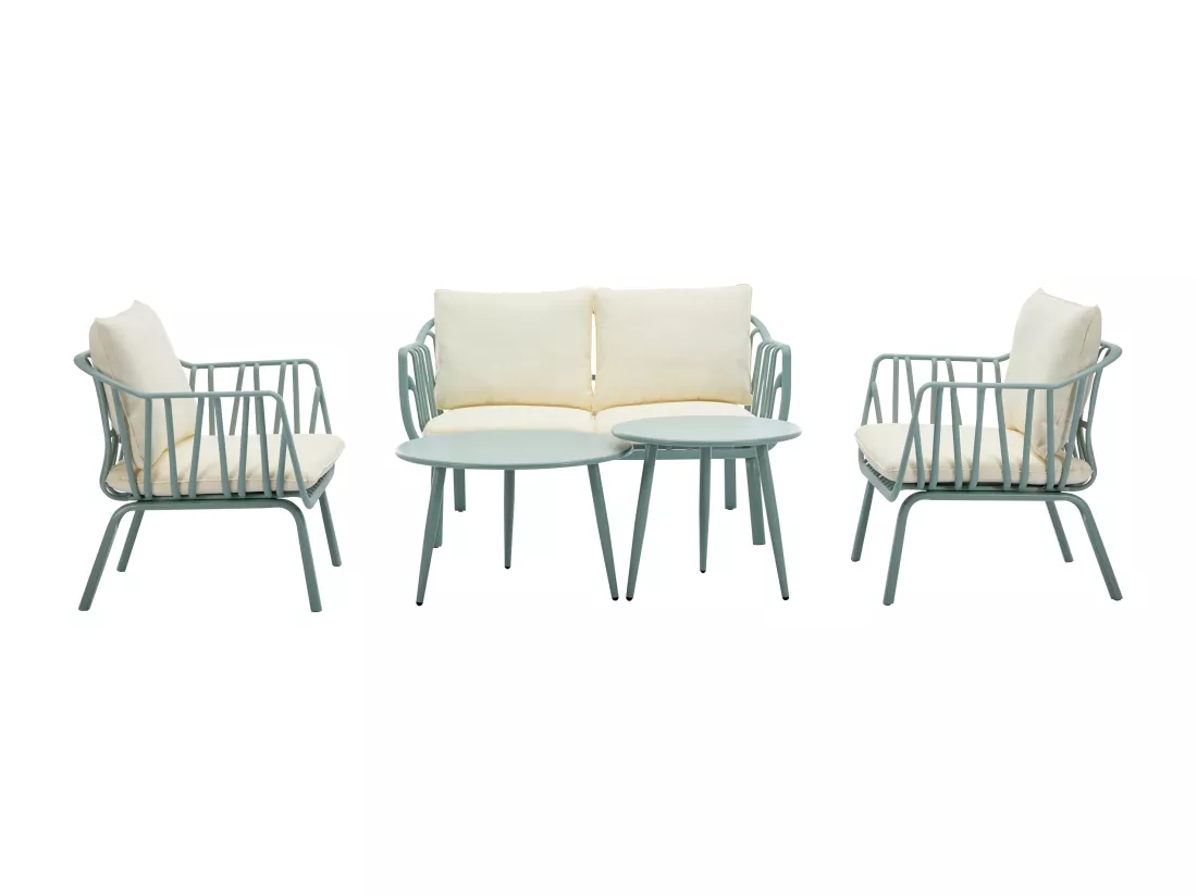 Salon de jardin en polypropylène et métal : un canapé 2 places, 2 fauteuils et 2 tables basses - Vert amande - LOYNA de MYLIA