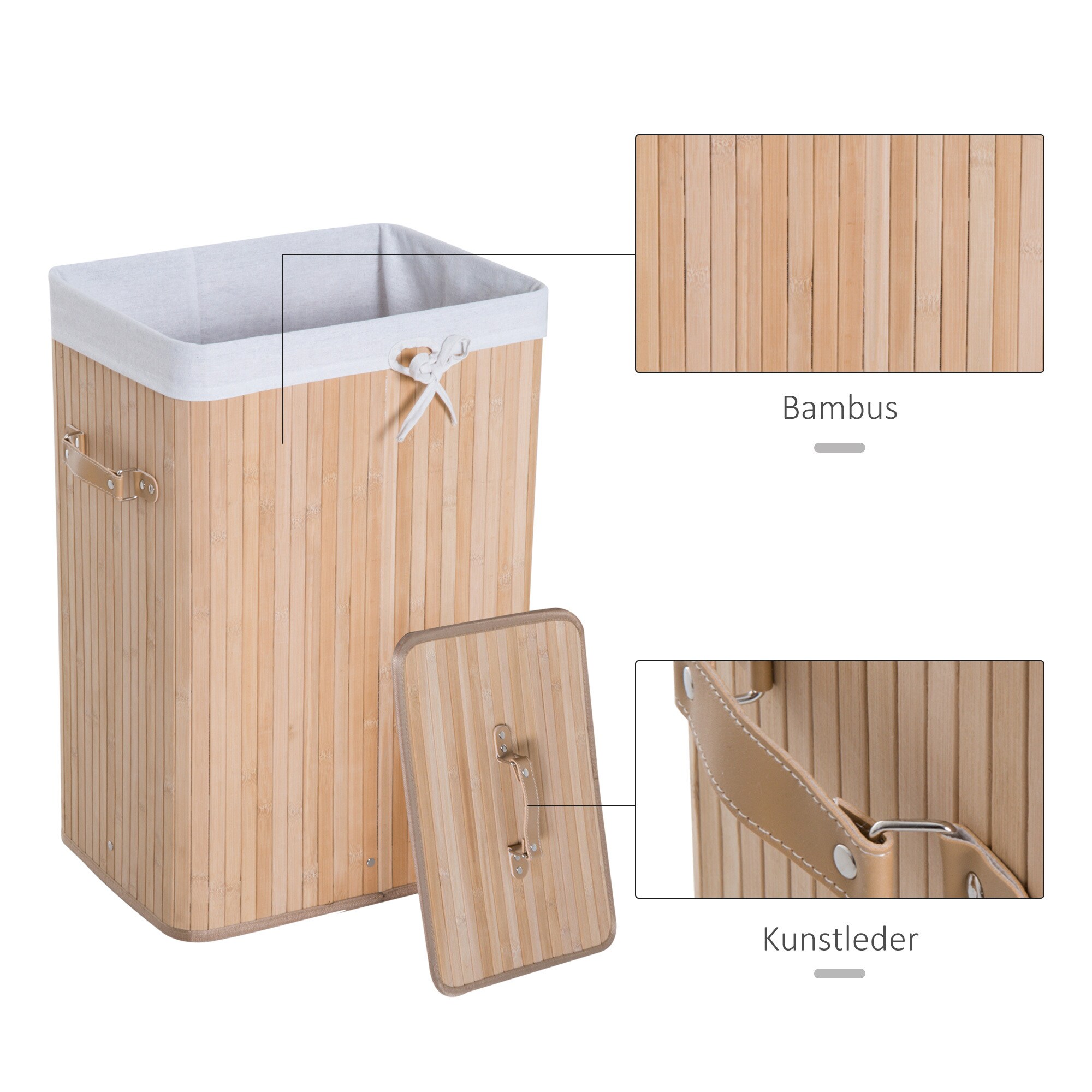 HOMCOM Wäschekorb mit 2 Tragegriffen 40 x 30 x 60 cm (LxBxH)