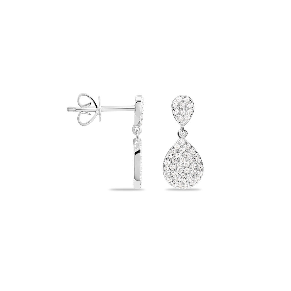 Boucles D'oreilles Pendantes Or Blanc Oxyde De Zirconium