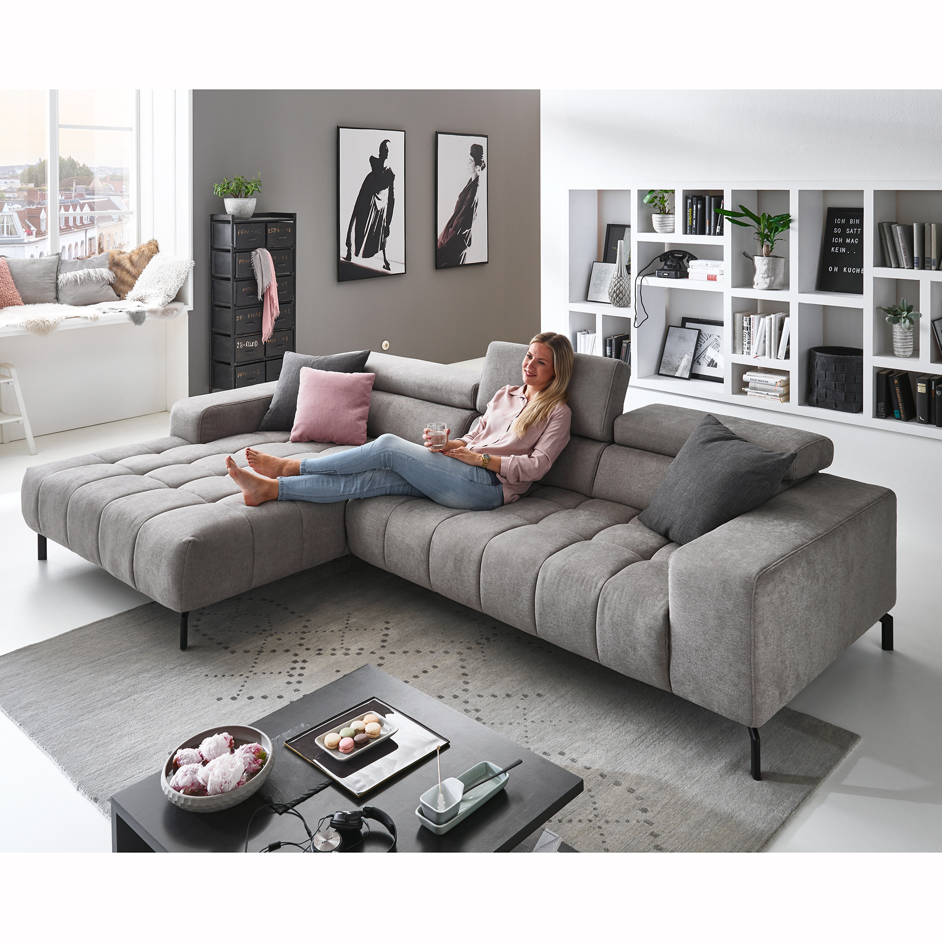 polsterpower Ecksofa - granit - Basismodell - Canape links