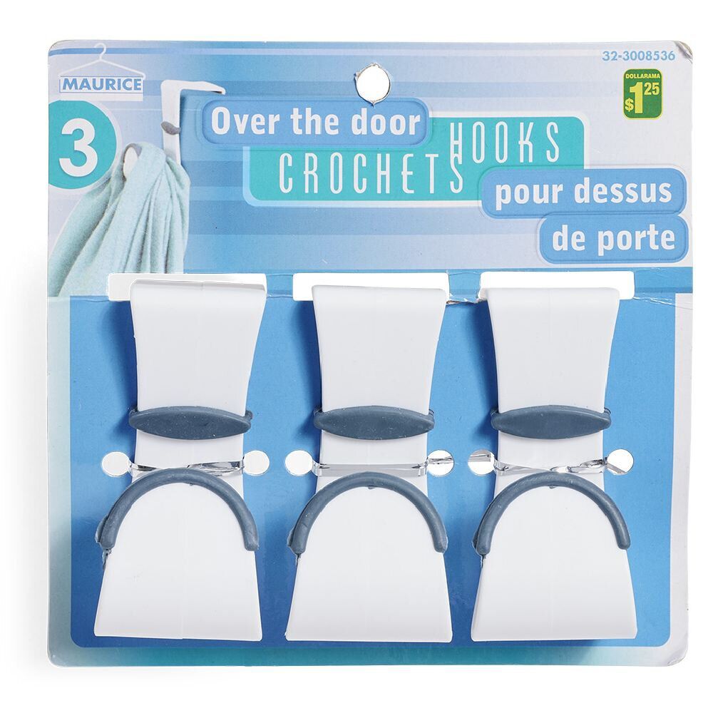Lot de 3 crochets pour dessus de porte blanc