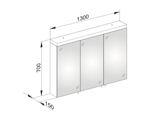 KEUCO Royal Reflex badkamermeubelset, BxHxD 130 x 48 x 49 cm, hoogglans witte fronten, 3-delige badkamermeubelset met witte gegoten mineraalwastafel en spiegelkast met LED-verlichting, wastafelonderkast 39605212200