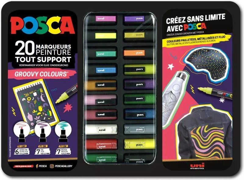 Posca - Groovy Colours - Verfstiften - Assorti - Metalen Koffer 20 Stuks