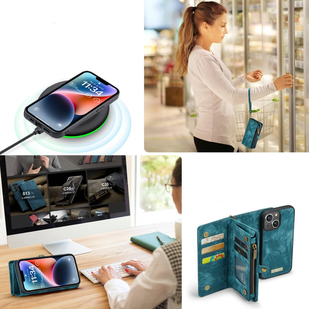 iPhone 14 2in1 Leder Tasche   Magnet Hardcase Karten Etui - Rot