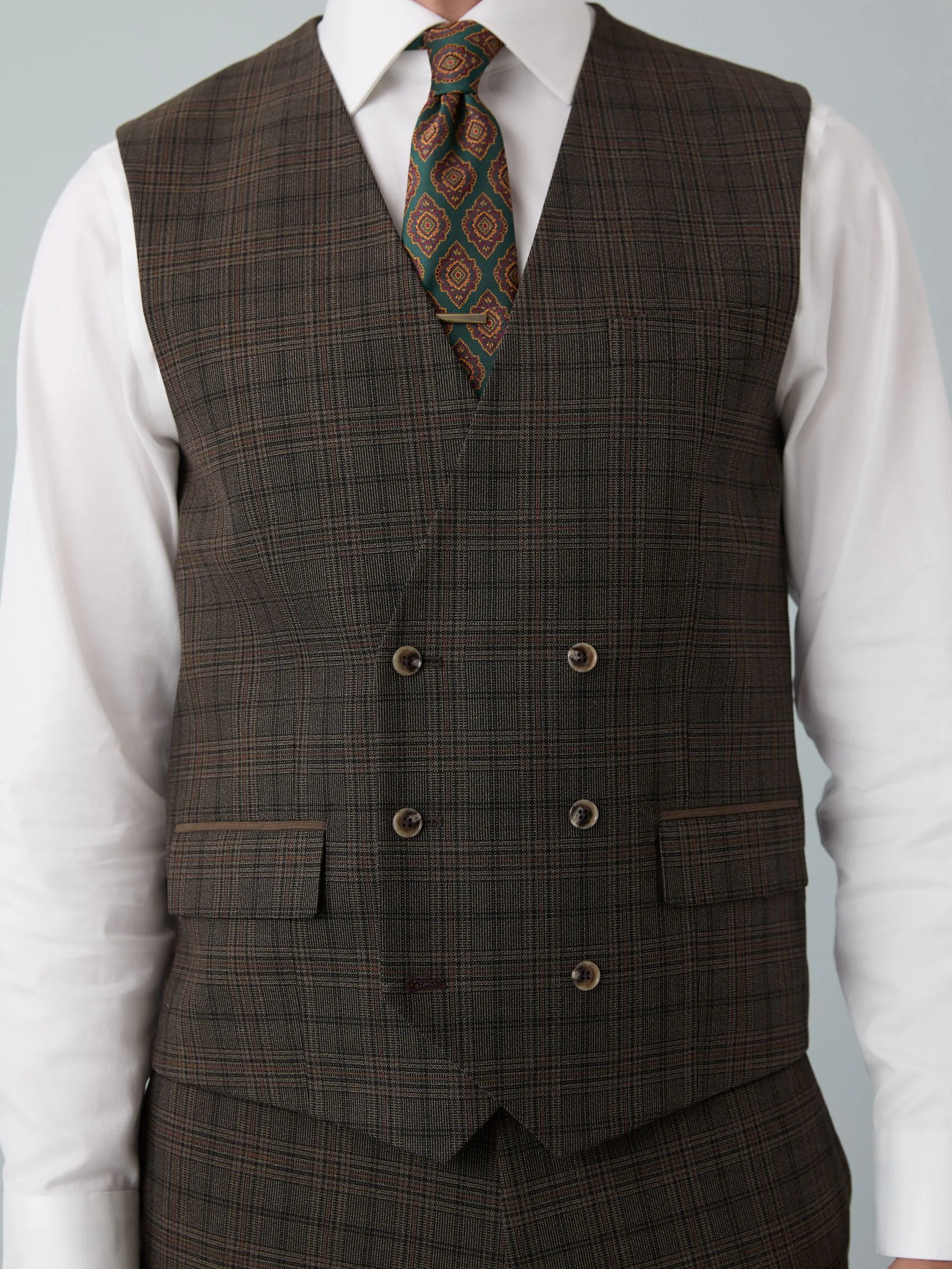 Bruin - Slim Fit Trimmed Check Suit Waistcoat