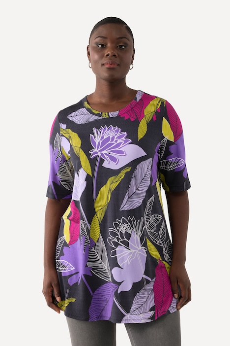 Slinkyshirt, Blüten, A-Linie, Rundhals, Halbarm