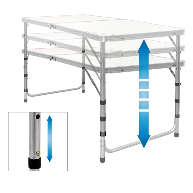 Camping Klapbord havebord med 4 taburetter aluminium 120 cm hvid / creme