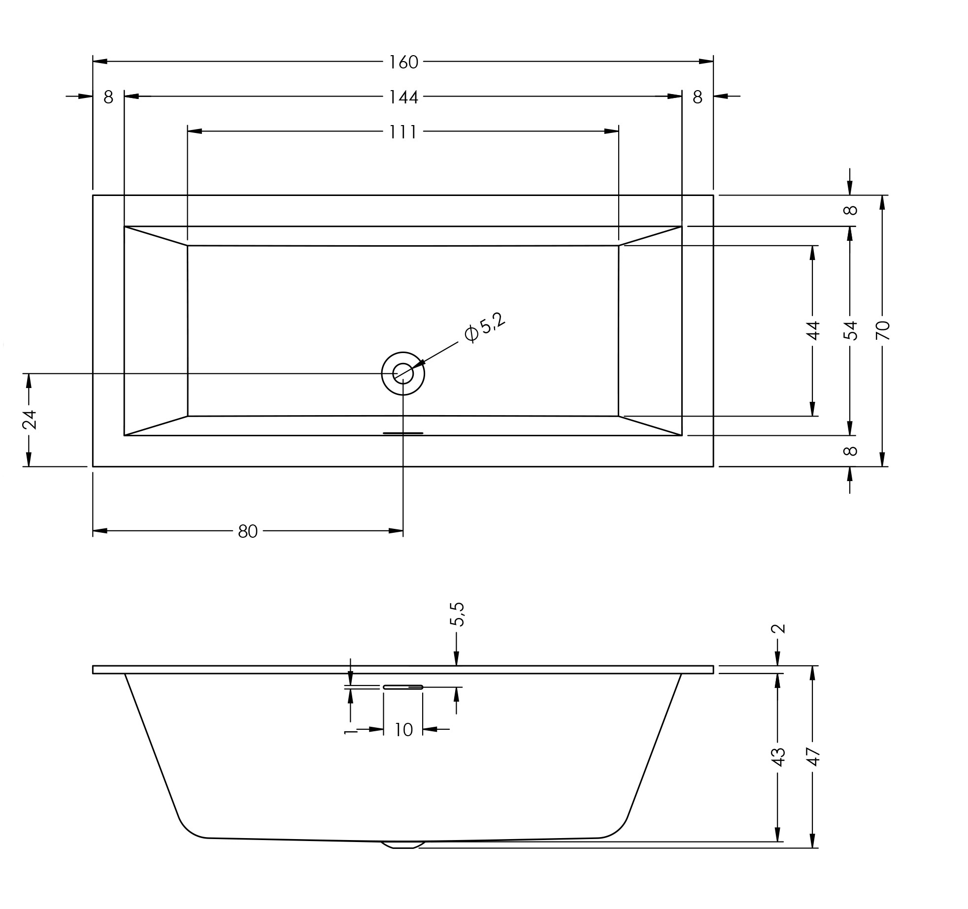 Riho Rethink Cubic half vrijstaand bad 160x70cm midden wit glans